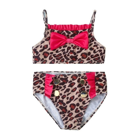

Toddler Summer Cute Girls Bowknot Leopard Printed Ruffles 2PCS Swimwear Baby Swimsuit Bikini