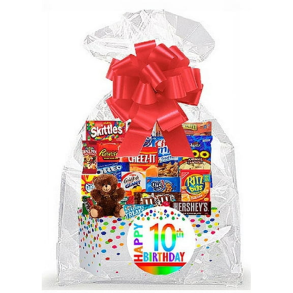CakeSupplyShop Item#010BSG Happy 10th Birthday Rainbow Thinking Of You Cookies, Candy & More Care Package Snack Gift Box Bundle Set - Ships FAST!