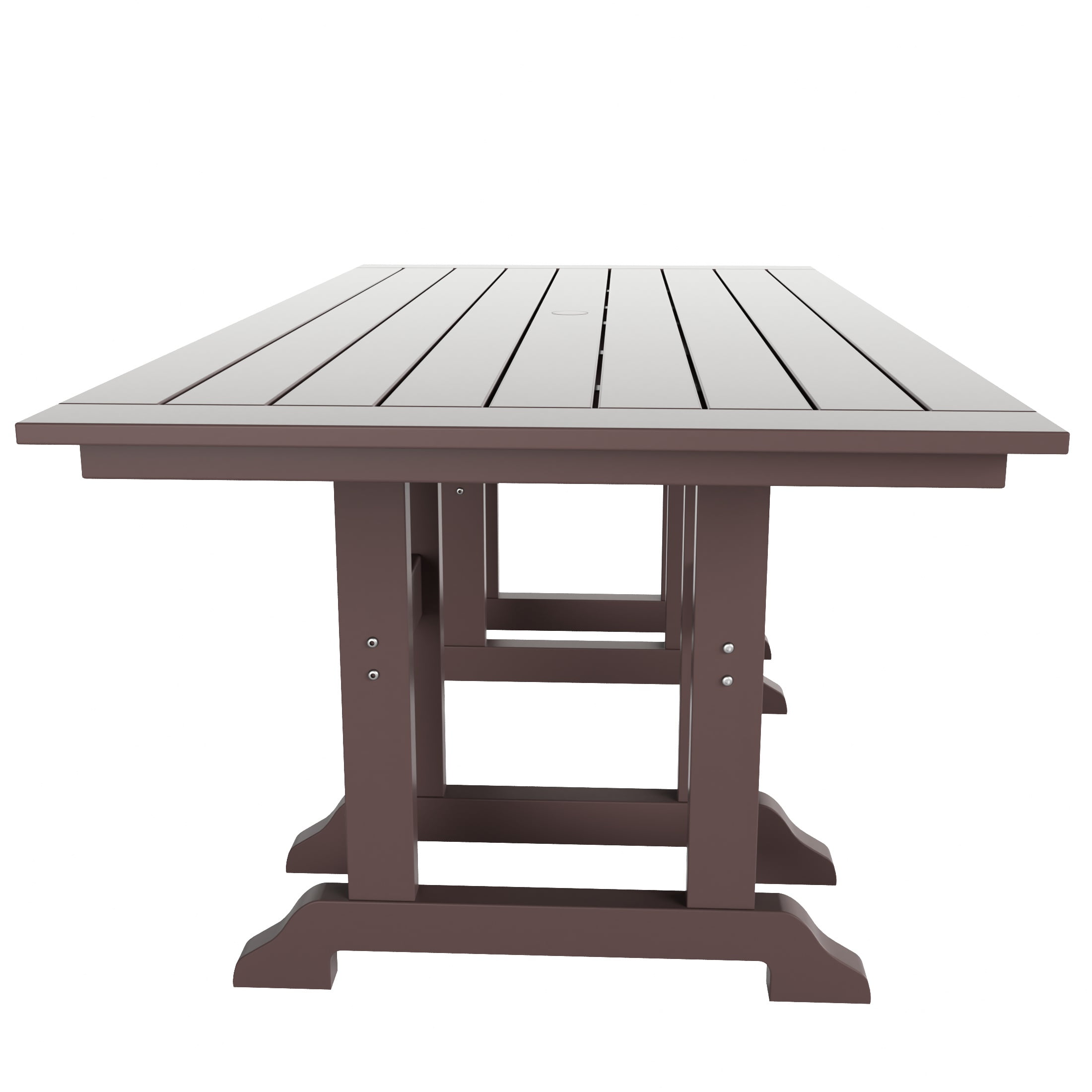 WestinTrends Malibu 7 Piece Adirondack Outdoor Dining Set, All Weather Poly Lumber Patio Table and Chairs Furniture Set, 71" Trestle Dining Table and 6 Adirondack Dining Chair, Dark Brown