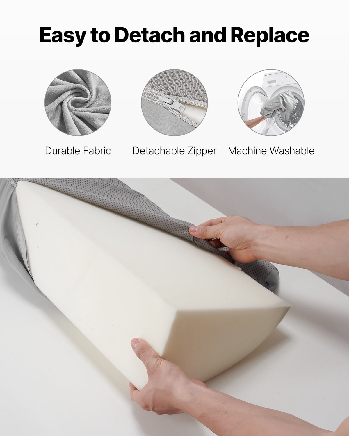 VEVOR Bed Wedge Pillow for Headboard, King Size,72"x10"x6" Bed Gap Filler, Fill 0-7" Gap Between Headboard and Mattress,25D Foam Mattress Wedge Headboard Pillow with Side Pocket,for Backrest,Gray