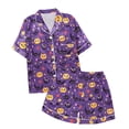 thumbnail image 5 of Halloween Pajamas Women Set Satin Classic Fit Soft Comfort Bat Print Silk Pj Shorts Set Ruffle Lingerie Notch Collar Sleepwear, 5 of 5