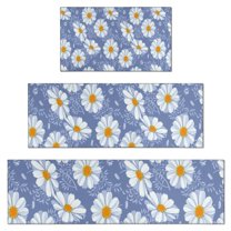 Blue Daisy Flower Pattern Kitchen Rugs Sets Of 3,Kitchen Runner Rugs Non Skid Washable,Decorative Kitchen Floor Mats for Kitchen,Sink,Laundry,17"x30"  17"x47"   17"x59"