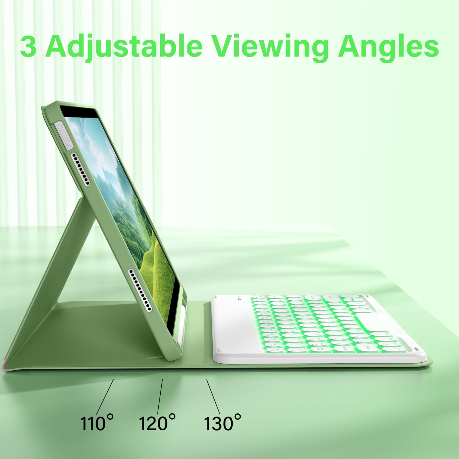 Aoub Backlit Keyboard Case for iPad (a16) 11th/10th Generation 2025/2022 with Pencil Holder, Magnetic Detachable Wireless Bluetooth Folio Stand Rechargeable Keyboard Cover, Green