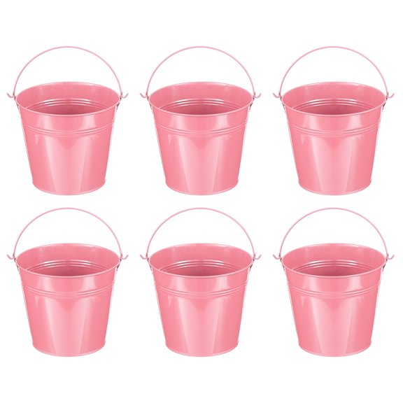 Uxcell 5.9"x5.1" Small Metal Buckets with Handle Mini Galvanized Bucket Colorful Easter Buckets Pink 6 Pcs