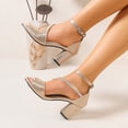 thumbnail image 3 of Rokment High Heels Dressy Sandals for Women Ladies 2026 Metallic Elegant Delicate Suede Leather Peep Toe Chunky Block Heels Ankle Strap Dress Summer Shoes Brial Wedding Banquet Gold Size 9, 3 of 7