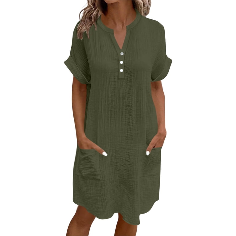 2xl club dresses Sentmoon Short Sleeve Dresses Beach Vacation Clothes for Women with Pockets Regular Fit 2026 Summer Solid Color Button Down Bohemian Dress for Women