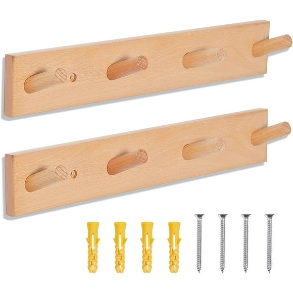 2pcs Wooden Entryway Coat Hooks 4-Pegs Wall Mounted Coat Rack for Hanging Coats and Jackets Kitchen Bathroom Wall Hangers Rack for Clothes Towel