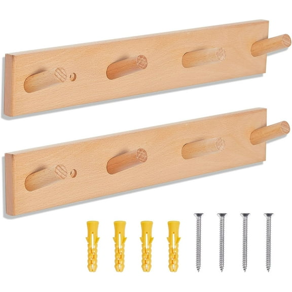 340x57x12mm Wood Peg Rack Clothes Coat Hanger Hook with Screw BurlyWood