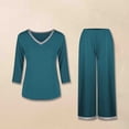 thumbnail image 2 of Timegard Ensembles de Pyjamas pour Femmes Col en V Manches 3/4 Haut Moulant Pantalon Grand Tenues Décontractées Confortables Vêtements de Maison, 2 of 3