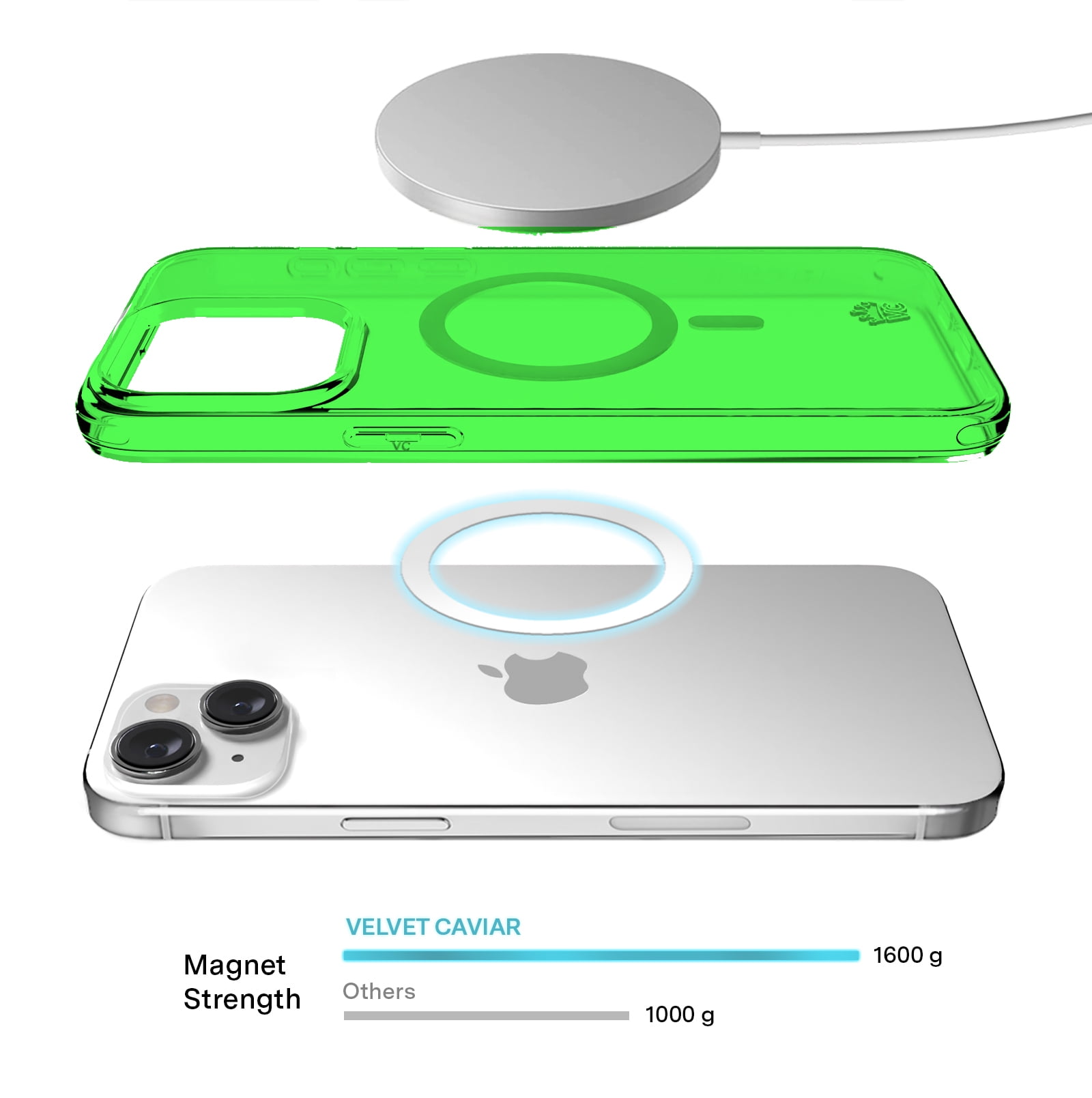 VELVET CAVIAR Neon Green iPhone 15 Case - Compatible with MagSafe - Clear Protective Phone Cases