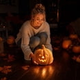 thumbnail image 4 of Yashow Elite Faux Woven Pumpkin Resin Ornament, Lighted Look Halloween Pumpkin Decor, No Battery Needed Fall Tabletop Decoration for Mantel Shelf Entryway, 4 of 14