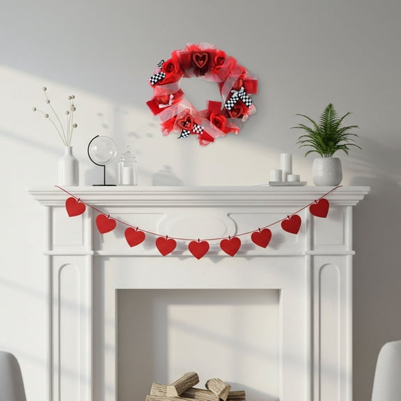Fraser Hill Farm 20-In. Valentine's Day Ribbon Wreath with Roses, Bows, and Glitter Hearts, Festive Hanging Door or Wall Decoration, FF020VTWR002-0RED