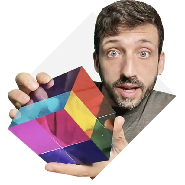 iKeelo Cube de Mélange de Couleurs (60 mm) avec Support - Cyan, Magenta, Jaune - Cube Optique Magique Nouveauté Jouet Physique pour Anniversaire et Noël