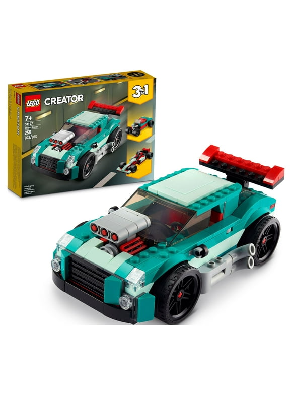 LEGO Creator 3 in 1 Street Racer Car, Rebuildable Kit Transforms to a Muscle Car, Hot Rod, or Race Car Toy, Great Model Car Toy Gift for Boys and Girls Age 7+ Years Old, 31127