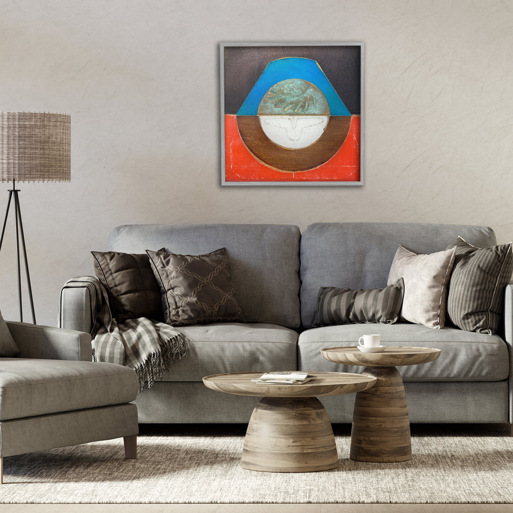 Stupell Industries Round Rustic Symmetry Gray Framed Giclee Art, design by Matthew Finger