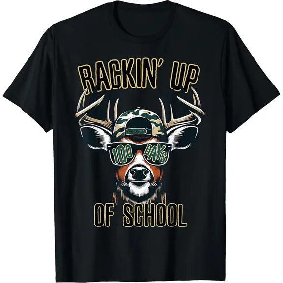 Rackin' Up 100 Days of School Funny Camo Deer Hunting Boys T-Shirt