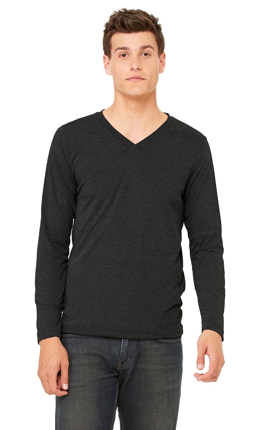 The Bella + Canvas Unisex Jersey Long Sleeve V-Neck T-Shirt - CHAR ...