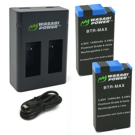 Wasabi Power Battery (2-Pack) and Dual Charger for GoPro MAX, ACDBD-001, ACBAT-001