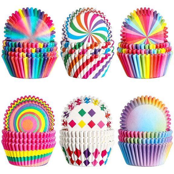 600 Pieces Rainbow Cupcake Liners Rainbow Cupcake Wrappers Baking Cups Liners, Colorful Cake Paper Cup Baking Cups for Cake Candy Supplies(Vivid Style)