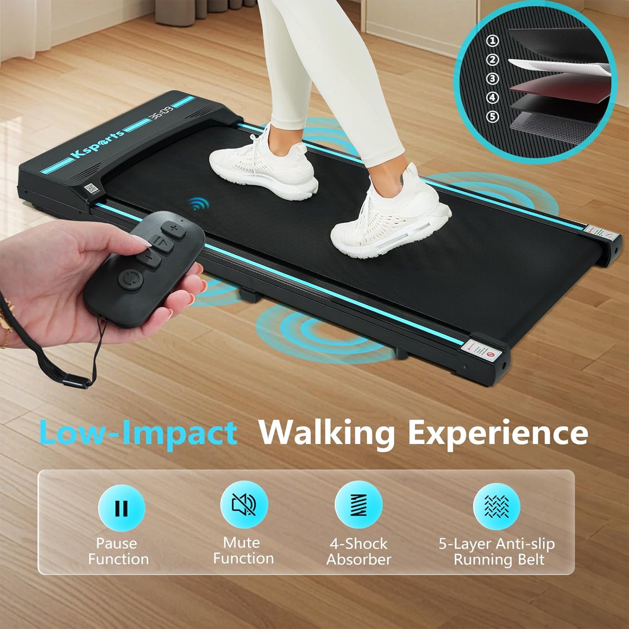 Ksports Under Desk Walking Pad Classic Treadmill w/ Wheels & Remote, 2.5 HP