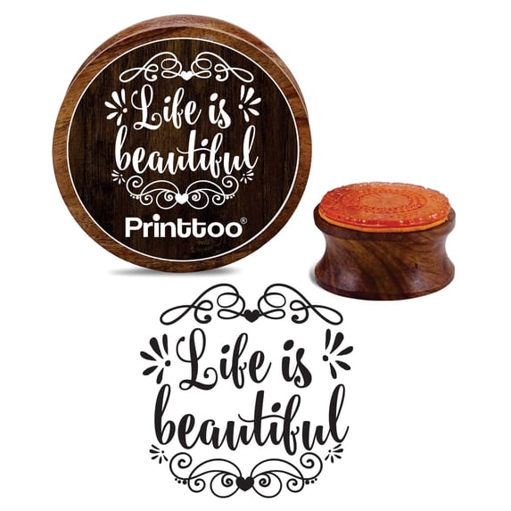 Printtoo Wooden Rubber DIY Stamp Life Is Beautiful Scrap-booking Craft Textile Stamps-4 Inch