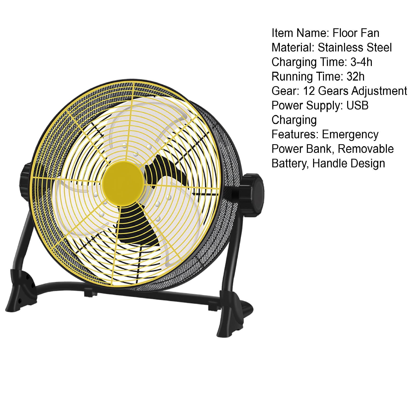 QuickGo 12-inch portable cordless metal blade High Speed Outdoor fan - industrial-style rechargeable floor fan for camping, travel, patio and indoors
