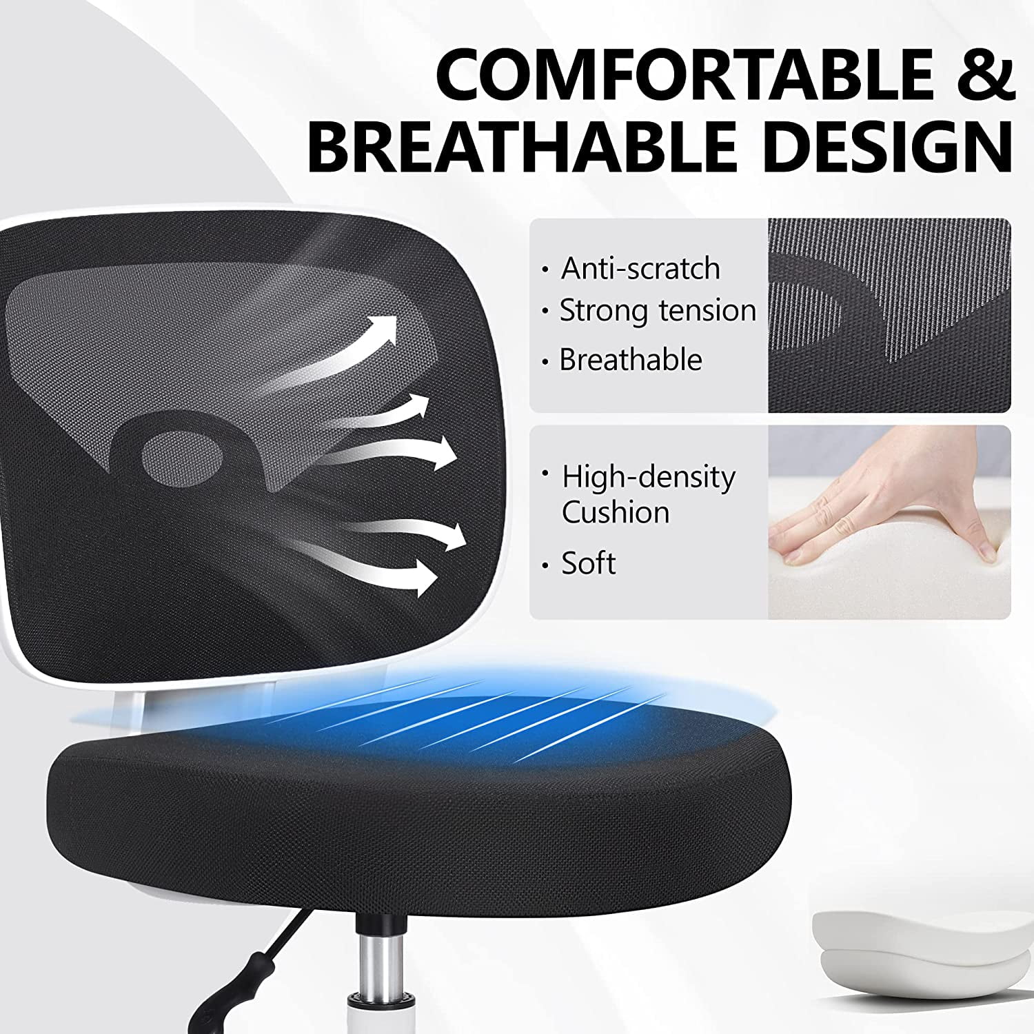 Tall Drafting Desk Chair - Armless, Adjustable Height, Mesh Back, Rolling, Standing Desk Chair for Art Room, Office or Home
