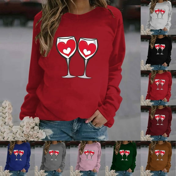 Inverlee Valentine's Day Sweatshirt Women Cute Love Heart Print Sweatshirts Oversized Pullover Sweater Tops Round Neck Holiday Valentine's Day Gifts