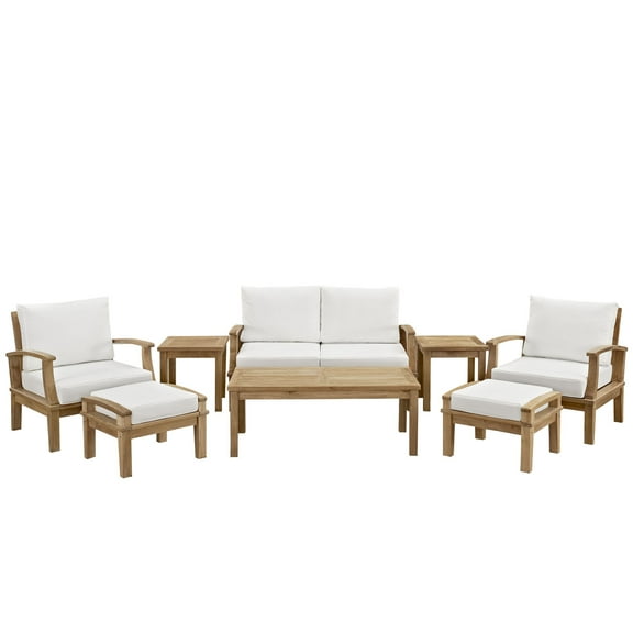 Modern Contemporary Outdoor Patio Eight Pcs Sofa Set Natural White Rattan Wicker