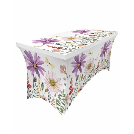 

Spring Flowers Plants Elastic Table Skirt Wedding Birthday Table ration Table Skirt Tablecloth for Party
