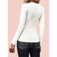 thumbnail image 2 of Womens Casual V Neck Button Down Blouses Long Sleeve Solid Color Slim Fit Knit Tunic Tops, 2 of 6