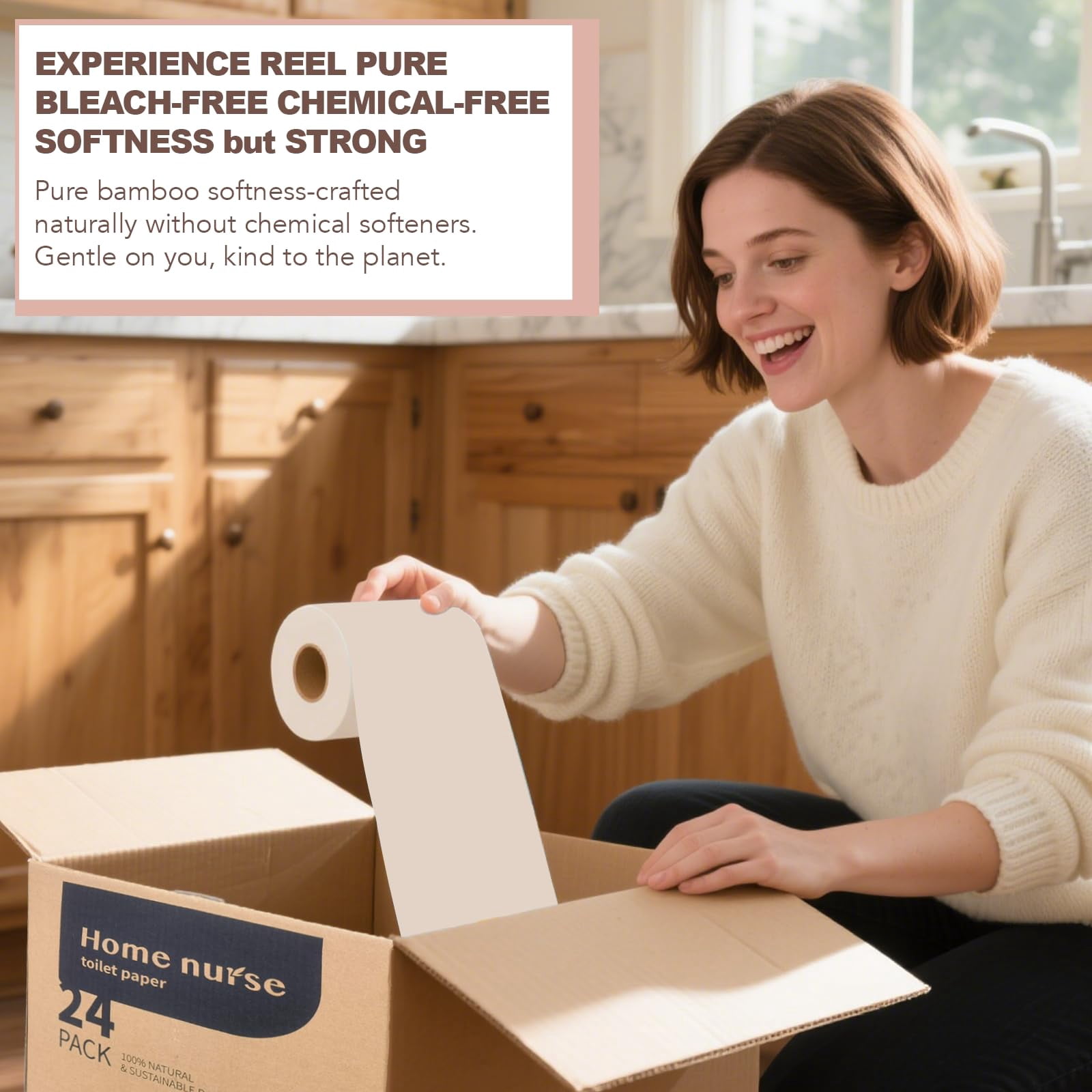 Eco-Friendly 4-Ply, Ultra Absorbent, Unbleached, Bamboo Toilet Paper Bulk 48 Rolls, Unbleached, Septic Safe