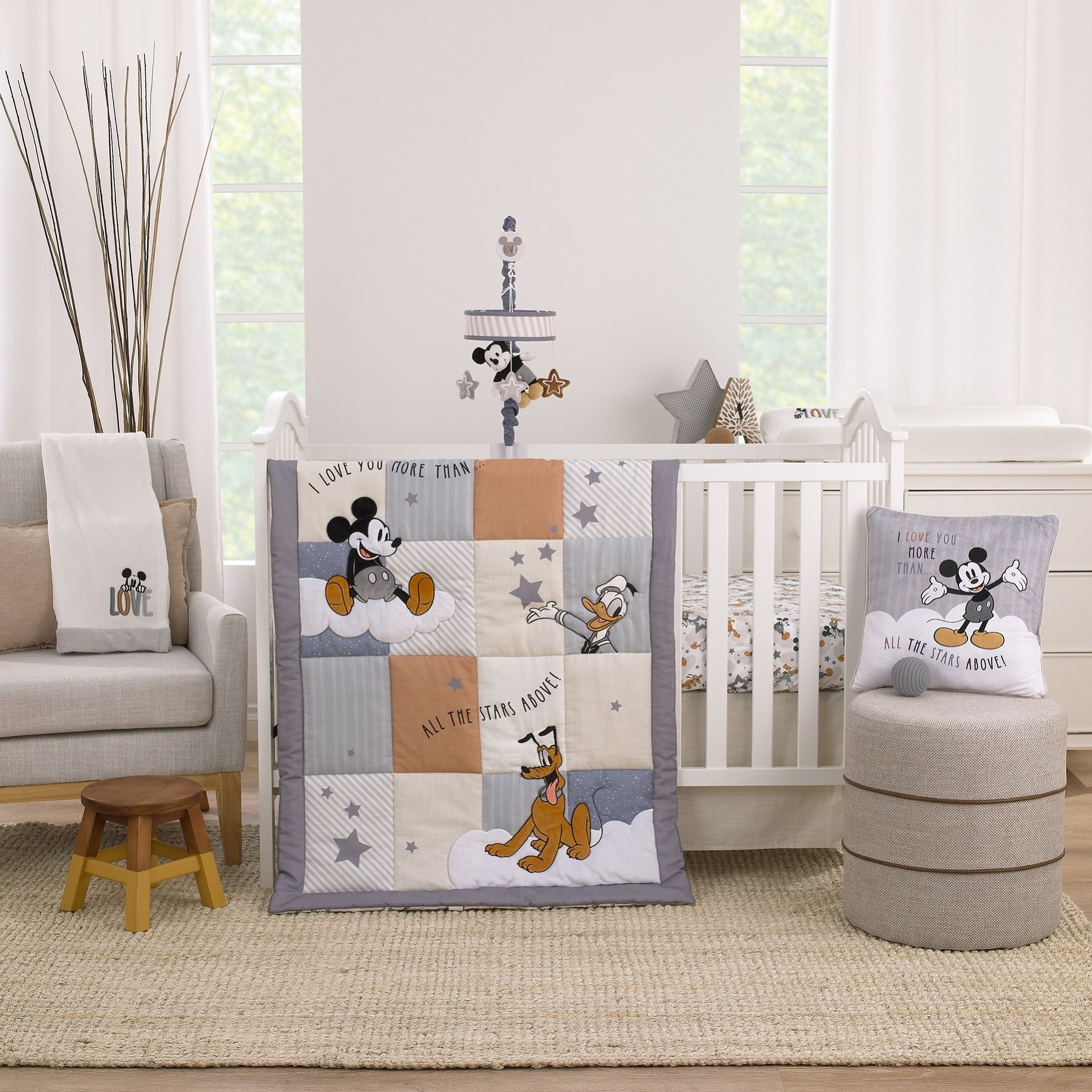 Disney Love Mickey Gray and White Plush Musical Mobile
