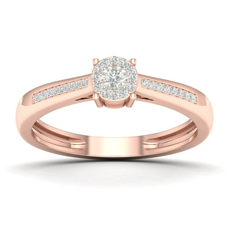 Rose Cut Ring - 10k Rose Gold 0.1CT Round Cut Diamond Soliter Engagement Wedding Ring Size 6.5