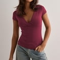 thumbnail image 3 of Misright Women's Short-Sleeve Fit V-Neck Crossover Wrap Waist-cinching T-Shirt with Side, 3 of 10