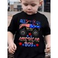 thumbnail image 1 of Patriotic 'All-American Boy' Monster Truck Cotton T-Shirt for Boys - Red, White & Blue Design, Short Sleeve Crew Neck, Perfect for Independence Day & Summer Fun, Youngsters Boy Clothes, PUEMC, 1 of 8