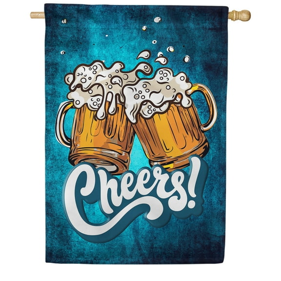America Forever Cold Beer Summer House Flag 28 x 40 inches Cheers Beer Mugs Fiesta Party Double Sided Seasonal Summertime Yard Outdoor Decorative Happy Hour House Flag