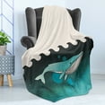thumbnail image 4 of Whale Soft Flannel Fleece Throw Blanket, Huge Whale Swimming Under the Ocean near an Palm Island with Wooden Skull Art, Cozy Plush for Indoor and Outdoor Use, 50" x 60", Green and Blue, by Ambesonne, 4 of 5