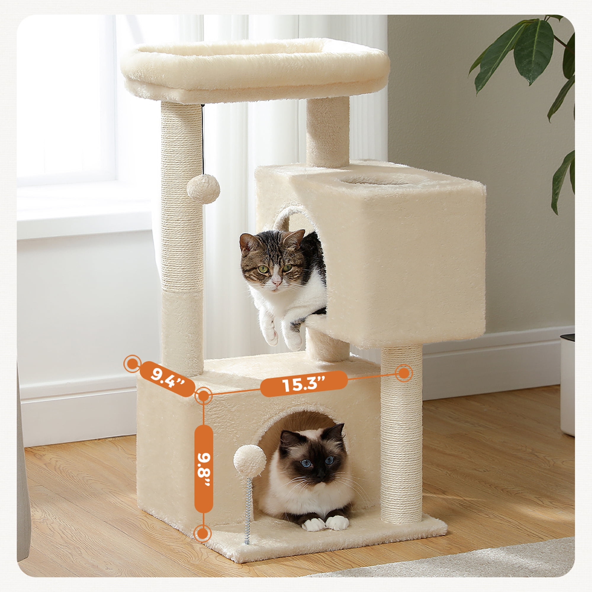 Pefilos 31" Multi-Level Cat Tree Tower, Cute Sisal Play House Climber Activity Centre Furniture with Scratching Posts Hammock Dangling Ball, Beige Pefilos 31" Multi-Level Cat Tree Tower, Cute Sisal Play House Climber Activity Centre Furniture with Scratching Posts Hammock Dangling Ball, Beige
