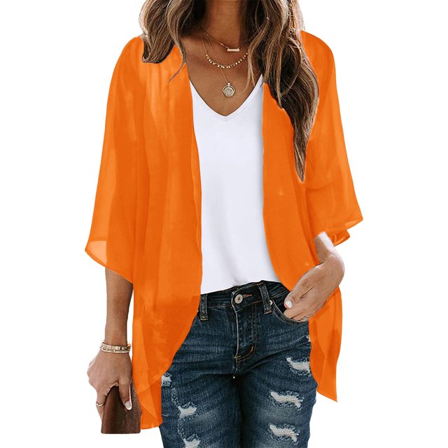Puntoco Cárdigan tipo kimono con mangas abullonadas para mujer, blusa informal de gasa suelta Puntoco Puntoco-1