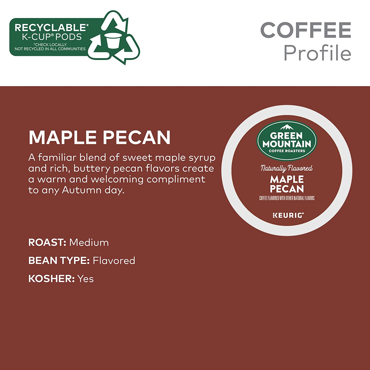 Green Mountain Coffee Roasters Maple Pecan, Single-Serve Keurig K-Cup Pods, Flavored Light Roast Coffee, 72 Count