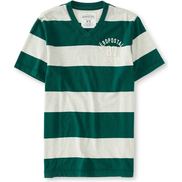 Aeropostale - Camiseta gráfica con cuello en V a rayas para hombre, verde, XXL Aeropostale Camiseta gráfica