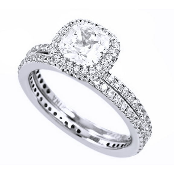 AFFY White Cubic Zirconia Engagement & Wedding Bridal Ring Set In 14K White Gold Over Sterling Silver (2.5 Cttw)