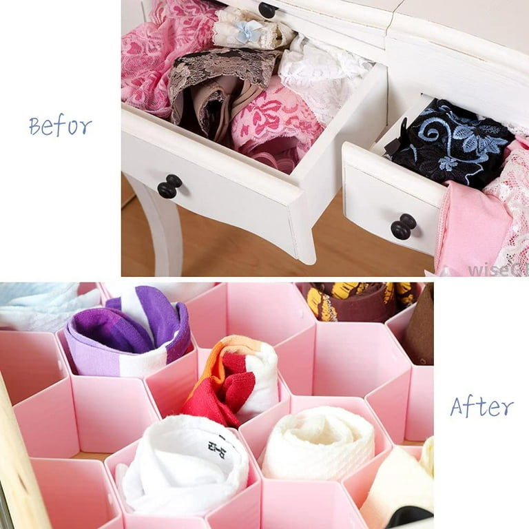 Bomutovy Honeycomb Separator Adjustable Drawer Organizer Divider for Socks Underwear Belt-Scarf Organizer, Pink, Size: 14.6 x 13.8 x 2.6