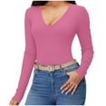 thumbnail image 5 of qucoqpe Women's 2025 Fall Winter Fashion Solid V Neck Long Sleeve Casual Slim Fit Knitted Sweater Tops, 5 of 5