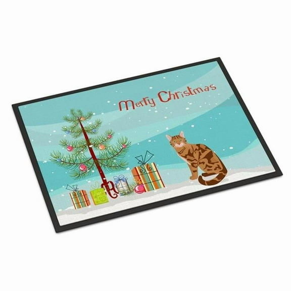 Carolines Treasures CK4747MAT 18 x 27 in. Bengal Cat Merry Christmas Indoor or Outdoor Mat