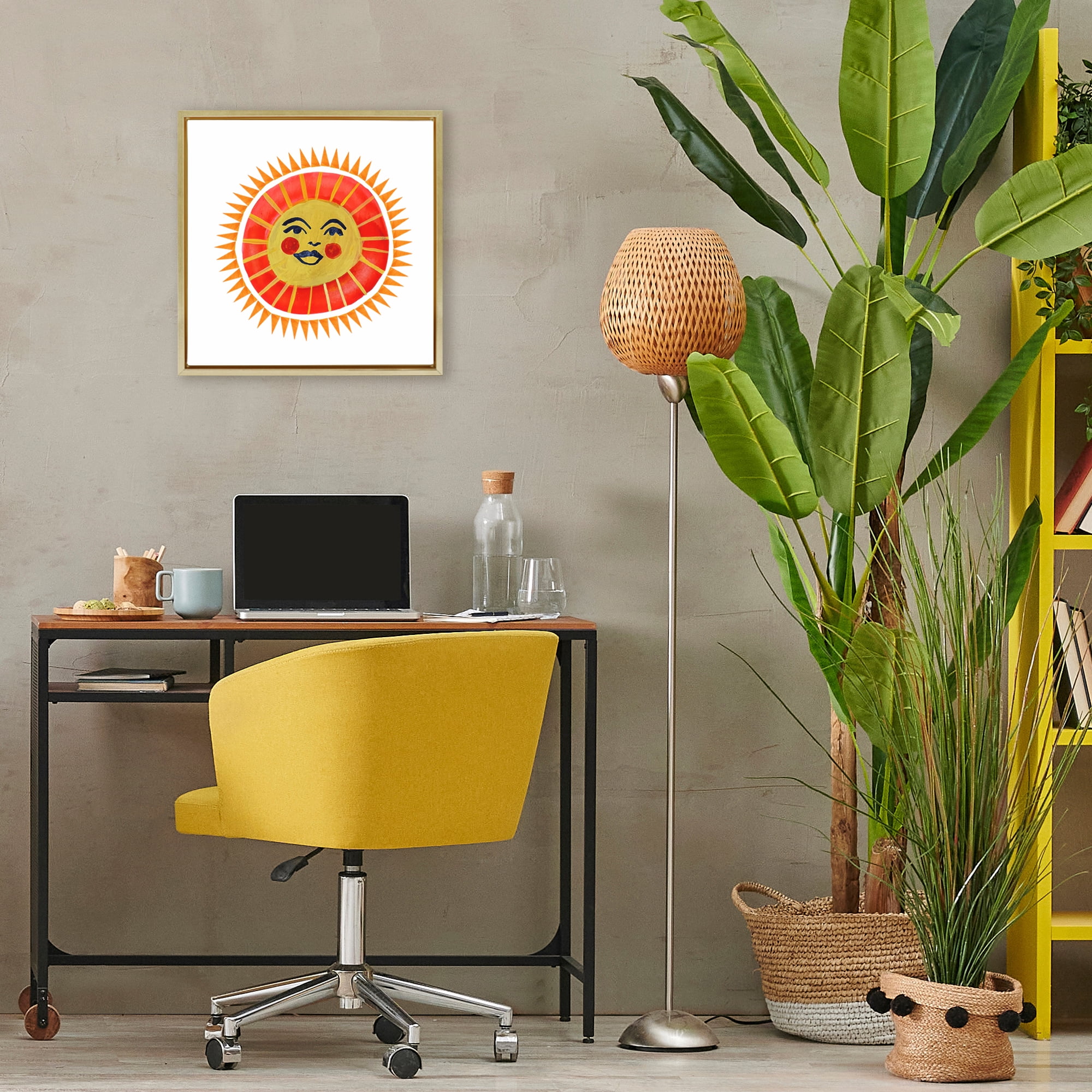 Stupell Industries Cheerful Boho Sun Gold Framed Floater Canvas Wall Art, design by Katherine Herrell Studio