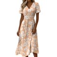 thumbnail image 2 of Sundresses for Women Crossover Wrap V Neck Short Sleeve Summer Dress Casual Loose A-Line Knee Length Swing Dress, 2 of 7