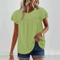 thumbnail image 2 of Women's Casual Boho Tops Lace Crew Neck Ruffle Sleeve Shirts Summer Pleated Flowy Loose Fit Cute Basic Blouses (L, Mint Green), 2 of 7