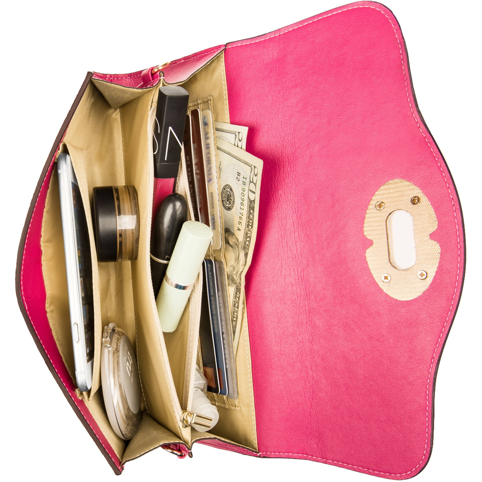 Genuine Leather Clutch Evening Bag with Chain Shoulder Strap (Fits phones up to 6.25in x 3.1in)